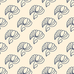 Hand drawn vector seamless pattern with abstract flowers, line art. For fabric, paper and other surfase