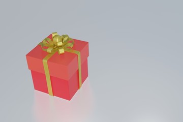 Gift box for Christmas, New Year's Day ,Valentine day, red gold gift box on white background, 3d rendering.