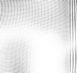 Abstract wave of halftone texture. Chaotic background of black dots on a white field. Template for printing on wrapping paper