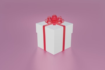 Gift box for Christmas, New Year's Day ,Valentine day, red white gift box on purple background, 3d rendering.