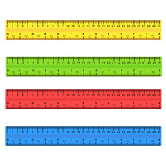 Inch and metric rulers. Centimeters and inches measuring scale cm metrics indicator. Precision measurement centimeter icon tools of measure size indication ruler tools. Vector isolated set