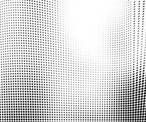 Abstract wave of halftone texture. Chaotic background of black dots on a white field. Template for printing on wrapping paper