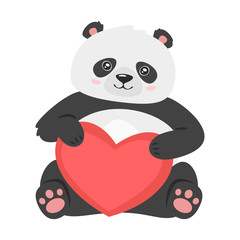 Cute panda holding red heart