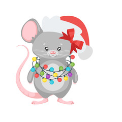 New year mouse with garland