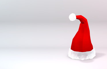Conceptual polygonal red Santa Claus hat in a low poly style. Template for banner, advertising, poster, flyer, cover, brochure, magazine page, etc.. 3D illustration