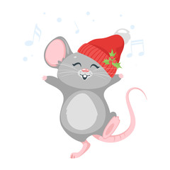 Happy mouse dancing in hat
