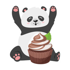 Cute panda with chocolate cupcake