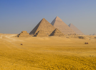View of the Pyramids of Giza. In Cairo, Egypt
