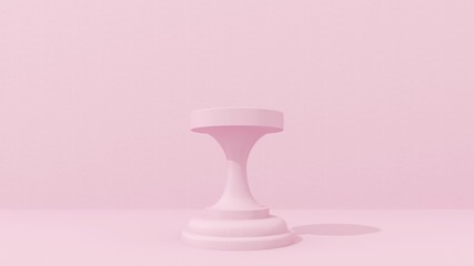 Exhibition stand, podium in the form of  classic Greek Doric pillars. 3d render illustration for advertising goods, products, museum expansions. Minimalistic light pink background with copy space. 