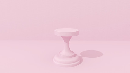 Exhibition stand, podium in the form of  classic Greek Doric pillars. 3d render illustration for advertising goods, products, museum expansions. Minimalistic light pink background with copy space. 