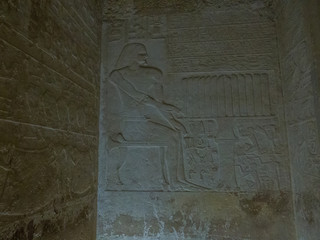Bas relief in the interior of the Pyramid of Queen Meritetis I on the Giza Necropolis in Cairo, Egypt