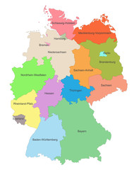 Carte d'Allemagne avec représentation des différents états fédérés