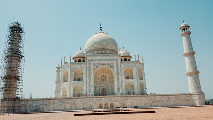 Fototapeta premium View of the Taj Mahal against the clear blue sky at Agra, Uttar Pradesh, India