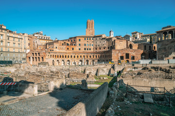 Obraz premium Ancient Trajan's Market, ruins in Via dei Fori Imperiali, Rome, Italy