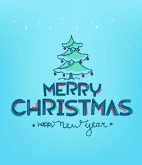Merry Christmas and happy New year. Doodling style elements and lettering inscription