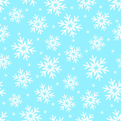 Snowflakes on blue seamless vector pattern