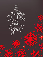 Winter holidays red greeting card with snowflakes