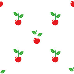 Seamless red cherry fruit pattern on white background.