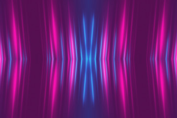 Dark abstract futuristic background. Neon lines glow. Neon lines, shapes. Multi-colored glow, blurry lights, bokeh. Empty stage background