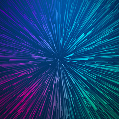 Abstract circular speed background. Centric motion of star trails. Starburst dynamic lines or rays. 3D rendering.