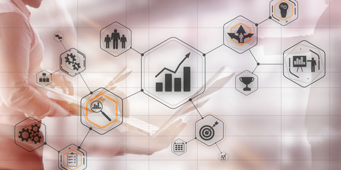 Cogwheel Gears abstract background business technology automation industry 4.0 concept of blurred modern city background