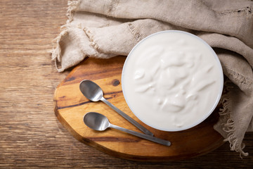 bowl of fresh yogurt, top view