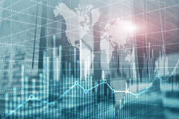 Green Business Finance Chart Graph. Trading Forex Exchange Investment Fintech concept. Mixed media.