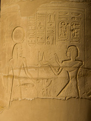 Pillars with hieroglyphics in the Ramesseum Temple in Luxor, Egypt