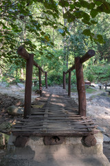 bamboo bridge used to walk across to the green forest