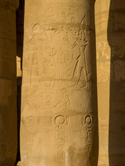 Pillars with hieroglyphics in the Ramesseum Temple in Luxor, Egypt