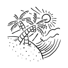 Summer Beach Wave Line Graphic Illustration Vector Art T-shirt Design