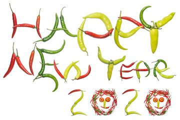 Thai food 2020.Thai vegetable 2020.Gift for 2020 (White background)