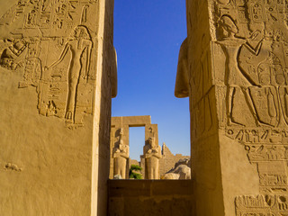 Hieroglyphics in the Ramesseum Temple in Luxor, Egypt