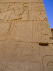 Hieroglyphics in the Ramesseum Temple in Luxor, Egypt