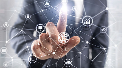 ICT - information and telecommunication technology and IOT - internet of things concepts. Diagrams...