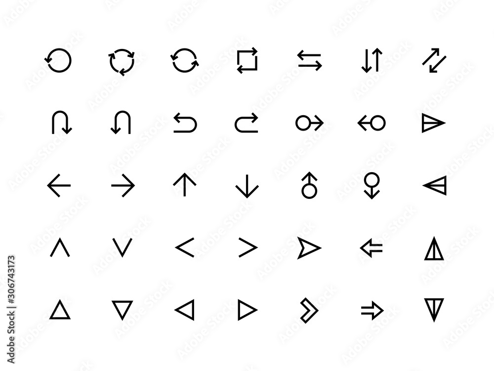 Poster Arrows UI icons. Web page and mobile application forward refresh and return symbols, modern minimal arrows. Vector editable set line graphic sign