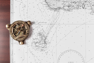 Nautical chart with compass, nautical concept