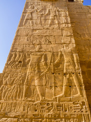 Hieroglyphics in the Medinet Habu Temple in Luxor, Egypt