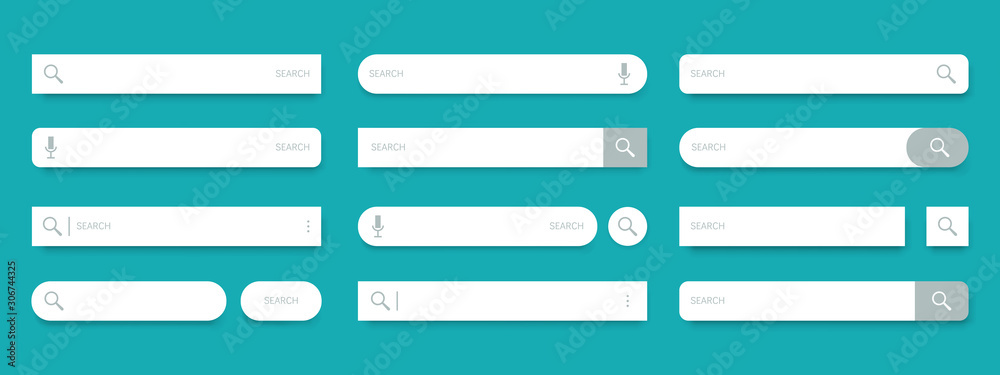 Poster Search bar. Web UI elements for browsers with text field and search button, mobile application graphic elements collection. Vector set computer illustration searched navigator