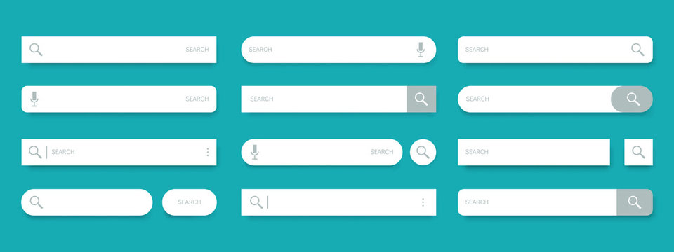 Search bar. Web UI elements for browsers with text field and search button, mobile application graphic elements collection. Vector set computer illustration searched navigator
