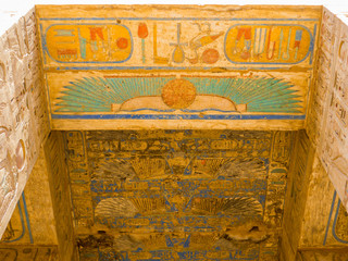 Decorative elements in the Medinet Habu Temple in Luxor, Egypt