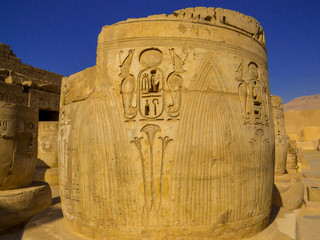 Pillars bases in the Medinet Habu Temple in Luxor, Egypt