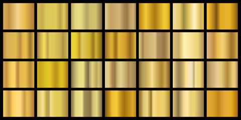 Fototapeta na wymiar Golden gradients. Shiny metal texture for banner and background, yellow metal brass foil. Vector realistic copper border and frame texture for modern luxury labels