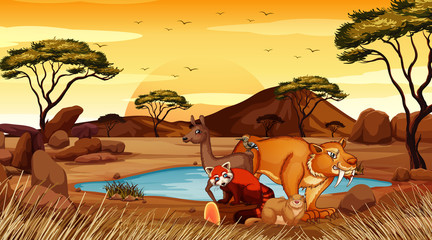 Scene with many animals in the field