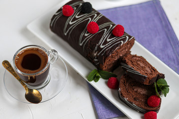 chocolate cake and coffee