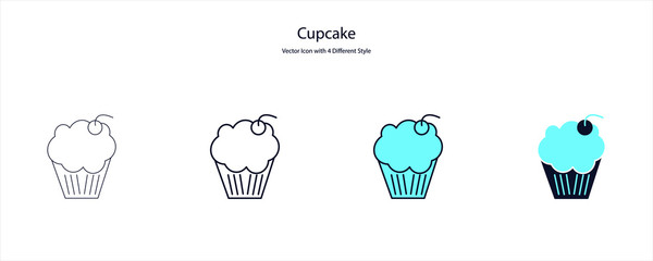 CupCake Vector Icon with 4 Different Style