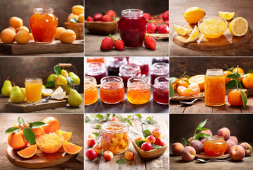 collage of various types fruit jam