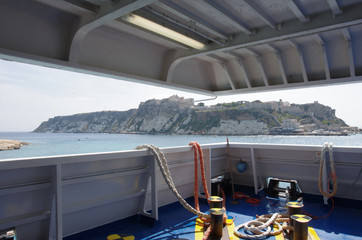 Arrival of the ferry to the Island of San Nicola, Tremiti Islands, Adriatic Sea, Puglia, Italy