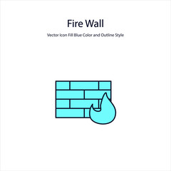 Fire Wall Vector Icon Fill Blue Color and Outline Style