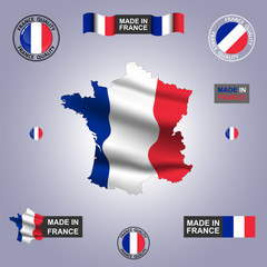 France quality logo.Set of design France flag in map quality label icon. Vector illustration.